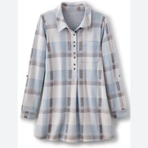 Soft Surroundings Blue Mad About Plaid Flannel Tunic Women’s Size Large Shirt